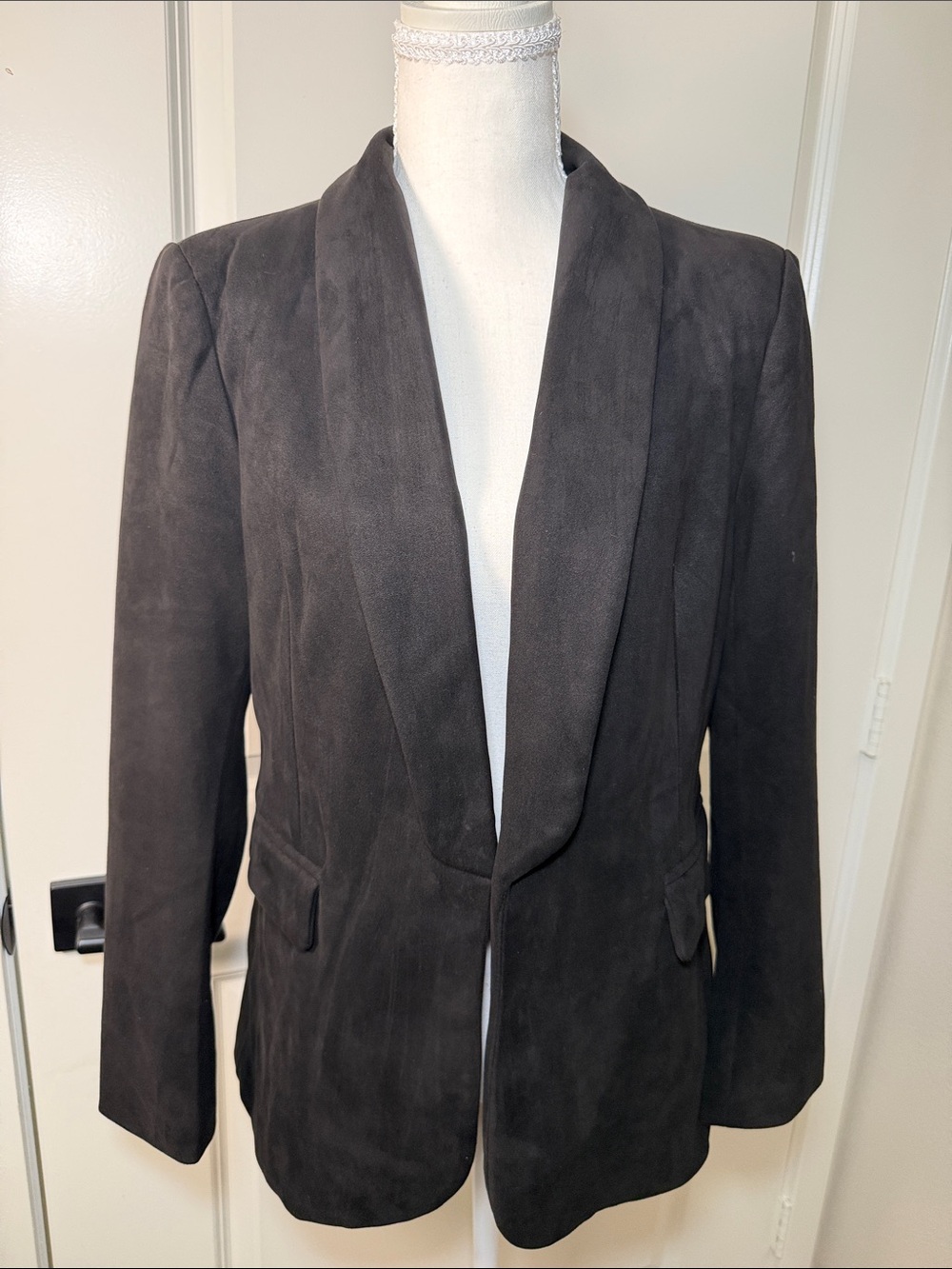 Women's Suede  Collar Blazer - Black